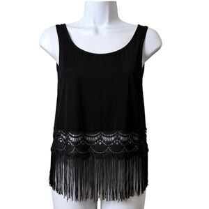 Black Fringe Lace Tank Top L’Amour Nanette Lepor